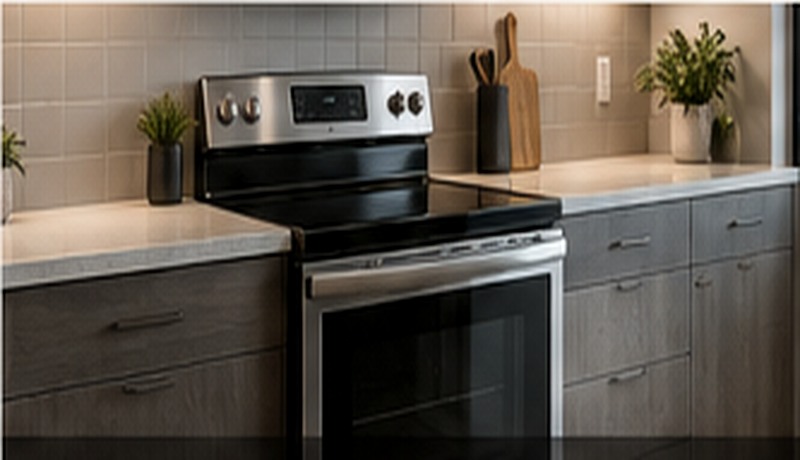 Stainless steel range in a modern rental kitchen