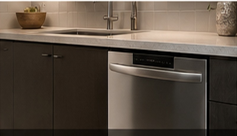 Built-in stainless steel dishwasher in a modern kitchen