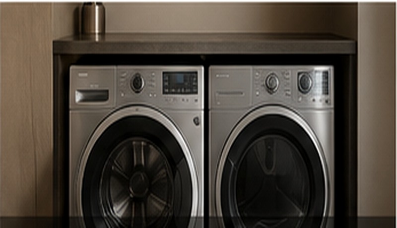 Washer and dryer pair in a modern laundry space